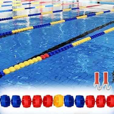 Imagem de Corda divisória de piscina de 4,3 m, 5,5 m, 6,1 m, 7,3 m - Flutua de pista de natação de segurança com 2 ganchos e marcadores hexagonais de bola de boia, linha de piscina de nylon durável para