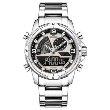 Imagem de Relógio Masculino Clássico Multifuncional Duplo Display Quartzo Impermeavel Prata