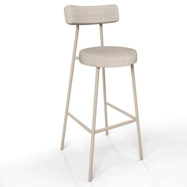 Imagem de Banqueta Alta Bar Cozinha Sala De Jantar Aço Milão Arena L02 Linho Palha - Lyam Decor