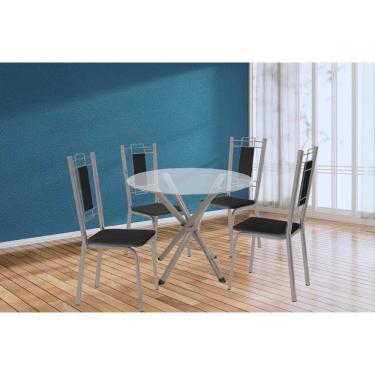 Imagem de Conjunto: Mesa Sala Jantar Volga C- Tampo De Vidro 95cm E 4 Cadeiras Florença Niquel - Courano Preto - Kappesberg