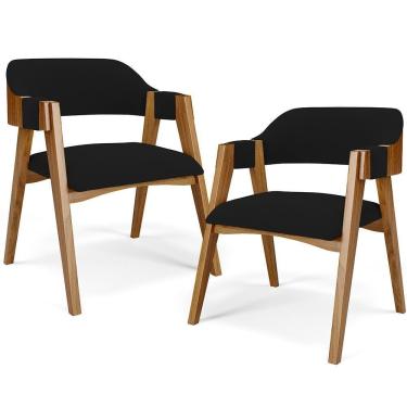 Imagem de Kit 02 Cadeiras Para Sala De Jantar E Estar Living Estofada Suran L02 Suede Preto - Lyam