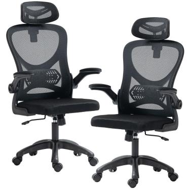 Imagem de Kit 02 Cadeiras Para Escritório Giratória Presidente Executiva Belaggio Tela Mesh R01 Preto - Lyam Decor