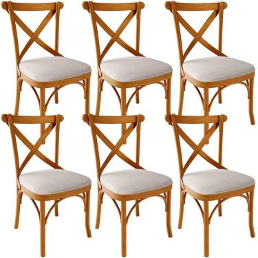Imagem de Kit 06 Cadeiras Para Sala De Jantar E Estar Living Estofada ávila L02 Linho Cru - Lyam
