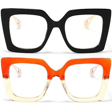 Imagem de AIEYEZO Óculos De Grau Grandes Com Proteção Contra Luz Azul Para Mulheres, Antifadiga E Computador, Evitar Dor Cabeça (Preto + Laranja Champanhe)