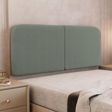 Imagem de Cabeceira Painel Orgânico Cama Box Casal Padrão Aira 140cm Dobrável Bouclé Verde Menta - Desk Design