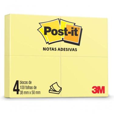 Imagem de Bloco De Notas Adesivas Post-it 38x50 Mm 100 Folhas Amarelo - 4 Unidades - 3m