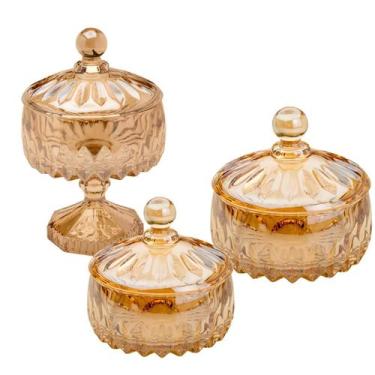 Imagem de Kit Potiche Decorativo Bomboniere Pote Vidro Tampa Baleiro AMBAR - GEN