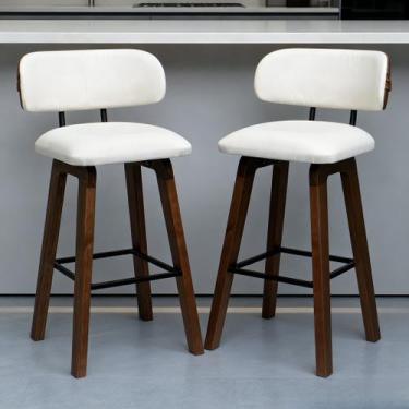 Imagem de Kit 2 Banquetas Altas 70 cm Assento Encosto Estofado Madeira Maciça Co