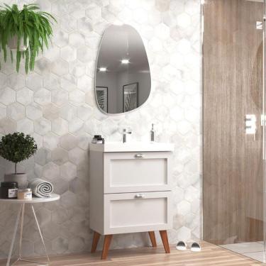 Imagem de Gabinete Para Banheiro Com Cuba E Espelho Organico 60cm Retro Mdf Branco Milano - On Móveis