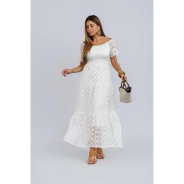 Imagem de Vestido Longo D Bell Poá Branco-Feminino