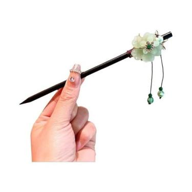 Imagem de Grampo De Cabelo De Madeira Com Borla Floral Estilo Chinês Retrô Vinta
