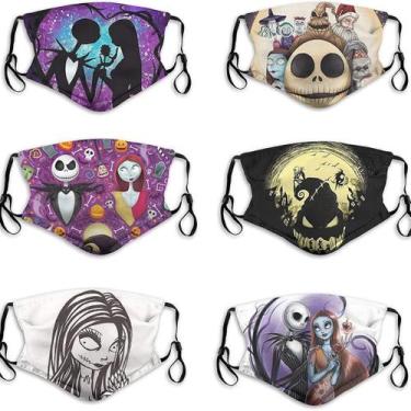 Imagem de Máscara facial, caveira de Halloween, impressão 3D, algodão respirável