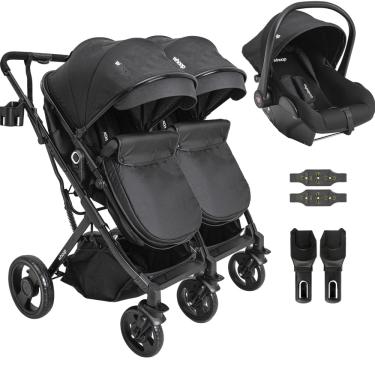 Imagem de Carrinho Kiddo para Gemeos com Bebe Conforto Colinho Vox II Preto