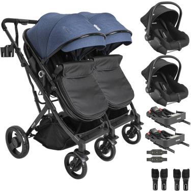 Imagem de Carrinho Kiddo Gemeos 2 Bebe Conforto Colinho 2 Base ISOFIX Vox II Marinho