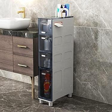 Imagem de Armário De Piso De Banheiro Estreito Alto Fino Torre De Armazenamento De 5 Gavetas, Estrutura Robusta Armário Estreito De Armazenamento De Papel Higiênico Com Gavetas Transparentes E Rodízios Para