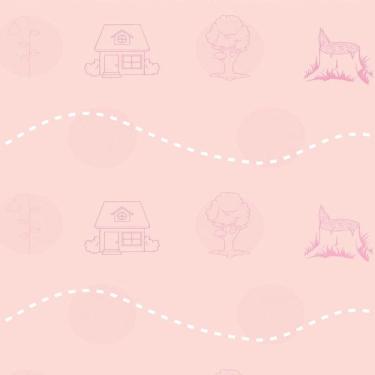 Imagem de Papel Parede Rosa E Desenho Casa Arvore Decorativo Adesivo