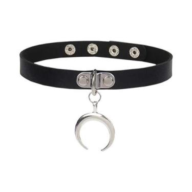 Imagem de Colar Choker Preto Punk Para Mulheres Em Couro PU Com Coração, Cadeado