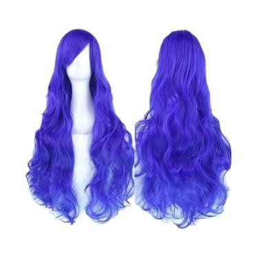 Imagem de Peruca De Cabelo Sintético Longa Rosa, Loira, Preta E Azul Para Mulher