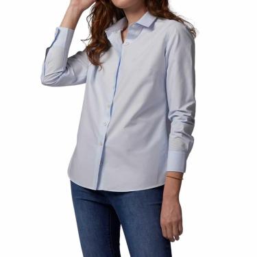 Imagem de Camisa Feminina Dudalina ML Regular Tricoline Azul - 53010-Feminino