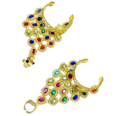 Imagem de Par de Pulseiras Dourada Com Pedras Coloridas Dança do Ventre/ Cigana/