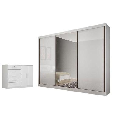 Imagem de Guarda Roupa Casal Duna Com Espelho E Cômoda Seul Neve - Horizonte