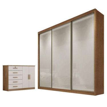 Imagem de Guarda Roupa Casal Londres Com Nicho E Cômoda Seul Cumaru 25 Fendi - Horizonte