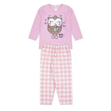 Imagem de Pijama Infantil Feminino Inverno Coruja - Hey Kids Rosa Claro - HeyKid