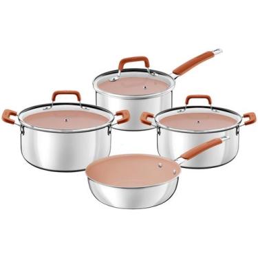 Imagem de Jogo De Panelas Tramontina Romagna Aço Inox Cerâmico Black Stone 4 Peç