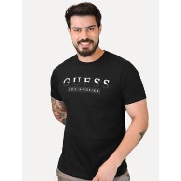 Imagem de Camiseta Guess Masculina Los Angeles Silk Split Preta-Masculino