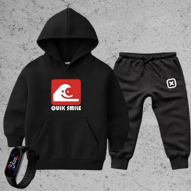 Imagem de Conjunto 3 Peças Blusa Infantil Moletom Calça x moleton Relógio Digital Look Completo Quik Smile-Unissex