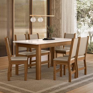Imagem de Conjunto Sala de Jantar 6 Cadeiras Bellagio Poliman - Carvalho/Off White