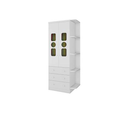 Imagem de Guarda Roupa Infantil Solteiro Tedy 2 Portas de Bater 3 Gavetas MDF Branco Móveis Peroba