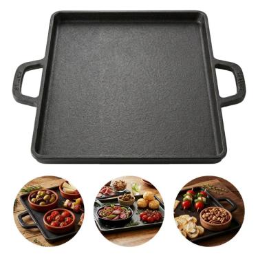 Imagem de Chapa de Aperitivos 24x24 Ferro Fundido Grelha Lisa Profissional Santana