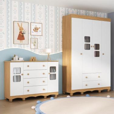 Imagem de Quarto de Bebê Completo com Guarda-Roupas 4 Portas e Cômoda Luna Multimóveis MP4797