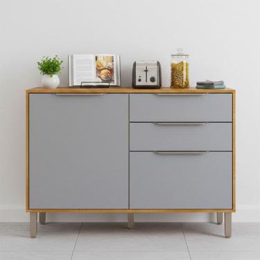 Imagem de Balcão de Cozinha 120 Cm Celeste 2 Portas 2 Gavetas 100% Mdf Cinamomo/Platina - Mgm Móveis