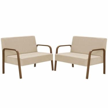 Imagem de Kit 2 Poltrona Namoradeiras Jade Braço Madeira D Salla Bege