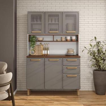 Imagem de Cozinha Compacta em Aço 6 Portas 2 Gavetas Essência Pecan - Bertolini