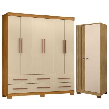 Imagem de Guarda Roupa Casal New Kansas E Armário Multiuso Versatile Carvalho Americano Off White - Incorplac