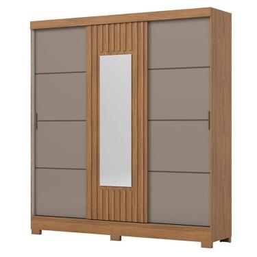 Imagem de Guarda Roupa 3 Portas Deslizantes Com Aplique Ripado 2 Gavetas E Pés Royal B376 Nature Avelã - Henn - Briz