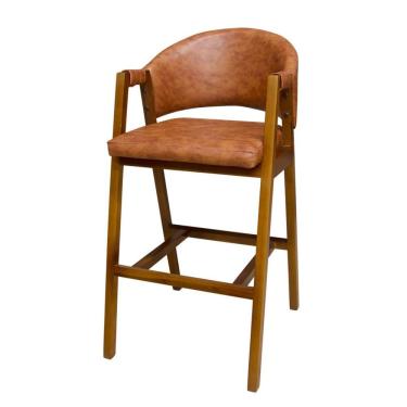 Imagem de Banqueta Alta Flora Gourmet Madeira Maciça Assento Couro Sintético Estofado 100 cm Cobr...