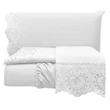 Imagem de Jogo Lençol Casal Passione Bordado Inglês 4pç 100% Poliéster - Branco 