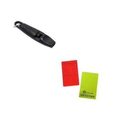 Imagem de Kit Apito e Cartão de Juiz Arbitragem/Arbitro Mesário de Futebol Profissional de Campo-...