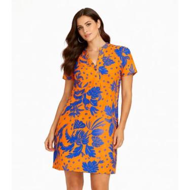 Imagem de Vestido Curto Estampado Com Peitilho Infinita Cor Laranja, P, Laranja