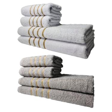 Imagem de Kit 8 Toalhas Grossas E Grandes Montreal 4 Banhos 4 Rostos Branco+cinza