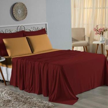 Imagem de Jogo de Cama Casal Viúva Nobre 4 Peças Malha 100% Algodão - Vinho / Co