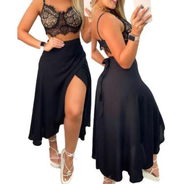 Imagem de Saia Longa Viscose Envelope Cintura Alta Soltinha Moda Verão - Lis mod
