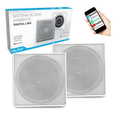 Imagem de Kit Som Ambiente Arandela Alto Falante Quadrada Branca Ativa Bluetooth