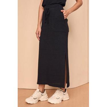 Imagem de Saia long midi lado avesso relax, M, Preto