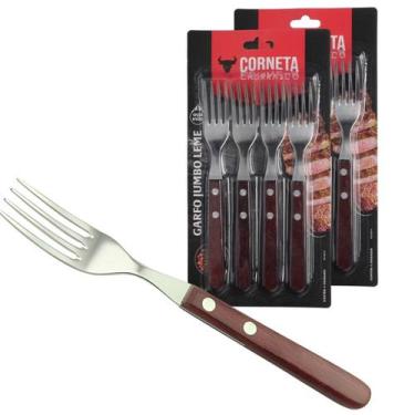 Imagem de Kit 8 Garfos Jumbo Para Churrasco De Inox Com Cabo Madeira - Corneta