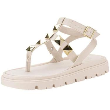 Imagem de Sandalia Feminina Flatform Moderna Pin Dourado Moleca, Branco off, 36